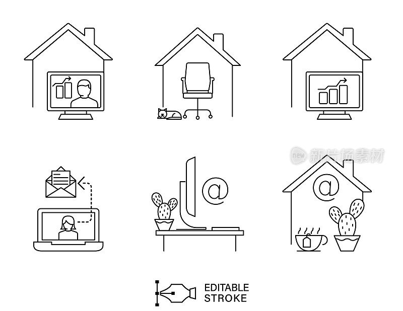 在透明的基础上使用可编辑笔画的Home Line图标进行工作